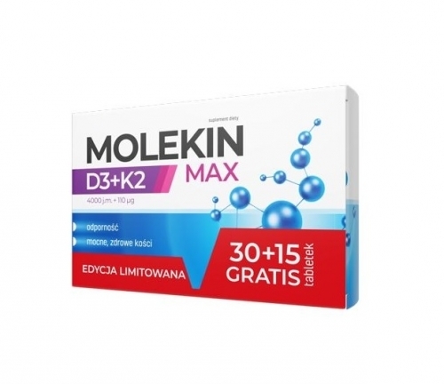 Zdjęcie MOLEKIN D3 + K2 MAX 30 tabletek (+ 15 tabletek gratis)
