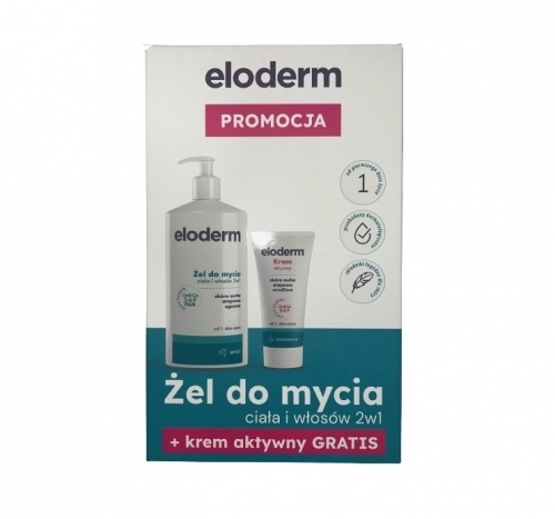 Zdjęcie ELODERM ZESTAW Żel do mycia ciała i włosów 2w1 400 ml + Krem aktywny 75 ml GRATIS