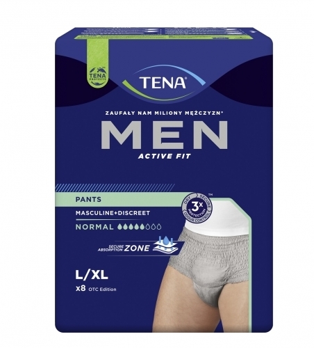 Zdjęcie TENA MEN PANTS NORMAL Majtki chłonne Grey L/XL OTC Edition 8 sztuk