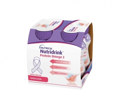 Zdjęcie NUTRIDRINK Protein Omega 3 smak mango-brzoskwinia 4 butelki po 125 ml