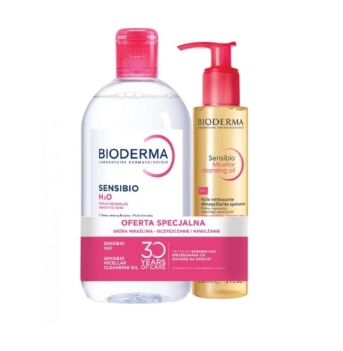 Zdjęcie BIODERMA ZESTAW SENSIBIO H2O Płyn 500 ml + MICELLAR CLEANSING OIL Oczyszczający Olejek 150 ml