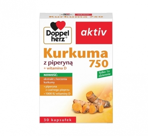 Zdjęcie DOPPELHERZ AKTIV Kurkuma 750 z piperyną 30 kapsułek