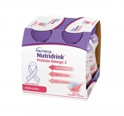Zdjęcie NUTRIDRINK Protein Omega 3 rześki smak truskawkowo-malinowy 4 butelki po 125 ml