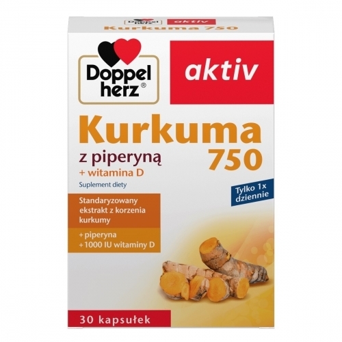 Zdjęcie DOPPELHERZ AKTIV Kurkuma 750 z piperyną 30 kapsułek