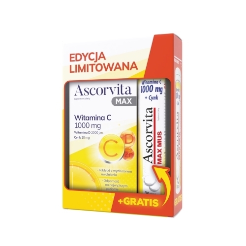 Zdjęcie ASCORVITA ZESTAW ASCORVITA MAX 30 tabletek + ASCORVITA MAX MUS 20 tabletek musujących