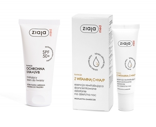 Zdjęcie ZIAJA ZESTAW MED UVA+UVB + witamina C+HA/P Krem matujący 50 ml + Krem kuracja z witaminą C 30 ml