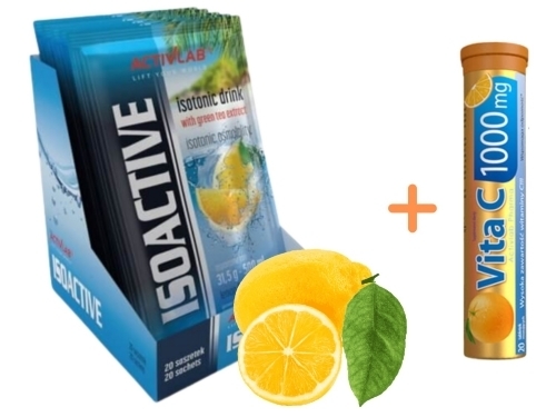 Zdjęcie ACTIVLAB ISOACTIVE Izotonik smak cytryna 31,5 g x 20 saszetek + Vita C 1000 GRATIS! 