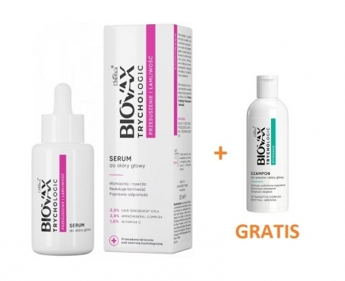 Zdjęcie BIOVAX TRYCHOLOGIC PRZESUSZENIE I ŁAMLIWOŚĆ Serum do skóry głowy 50 ml + MINI SZAMPON 50 ml GRATIS