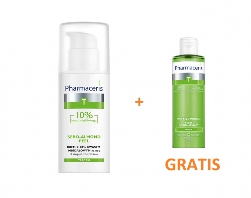 Zdjęcie PHARMACERIS T SEBO-ALMOND PEEL 10% Krem na noc 50 ml + PURI-SEBOTONIQUE Tonik 100 ml GRATIS