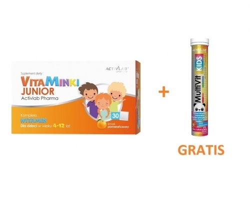 Zdjęcie ACTIVLAB VitaMinki Junior smak pomarańczowy 30 sasz. + MULTIVIT Kids 20 tab GRATIS DATA 26.04.25