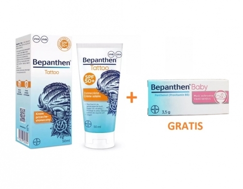 Zdjęcie BEPANTHEN TATTOO Krem do wytatuowanej skóry SPF50+ 50 ml + BABY maść ochronna 3,5 g GRATIS