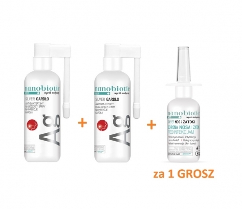 Zdjęcie NANOBIOTIC ZESTAW MED Silver Gardło spray 30 ml + Gardło spray 30 ml + Nos i Zatoki 30 ml za 1 GROSZ