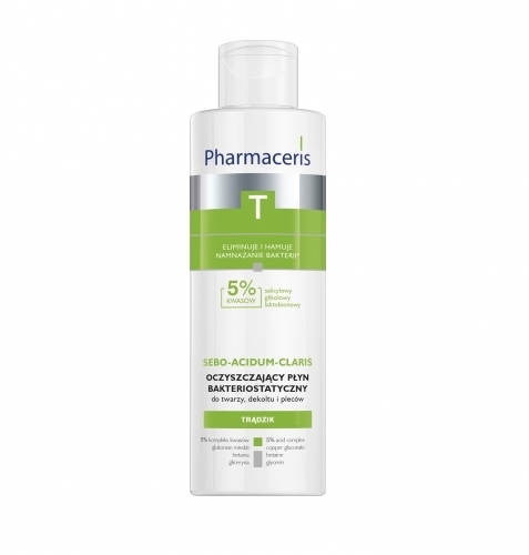 Zdjęcie PHARMACERIS T SEBO-ACIDUM-CLARIS Oczyszczający Płyn bakteriostatyczny do twarzy dekoltu pleców 190ml