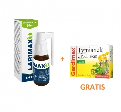 Zdjęcie LARIMAX T spray do gardła 20 ml + GARDIMAX Tymianek 24 pastylki DATA 11.2024 GRATIS