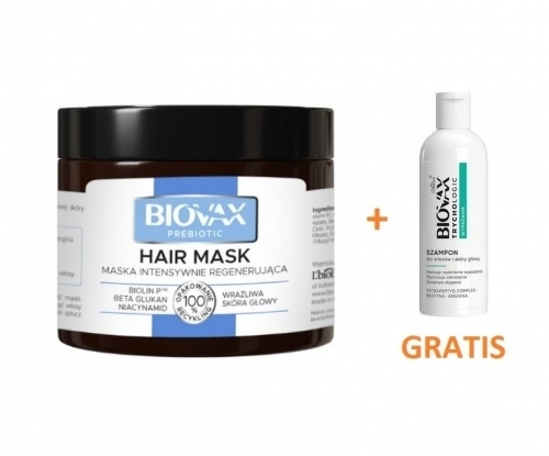 Zdjęcie BIOVAX PREBIOTIC Maska intensywnie regenerująca do włosów 250 ml + MINI SZAMPON 50 ml GRATIS