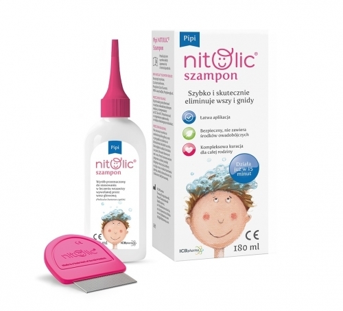 Zdjęcie PIPI NITOLIC ZESTAW Szampon do eliminacji wszy i gnid 180ml + Grzebień Nitolic + 2 x czepek ochronny