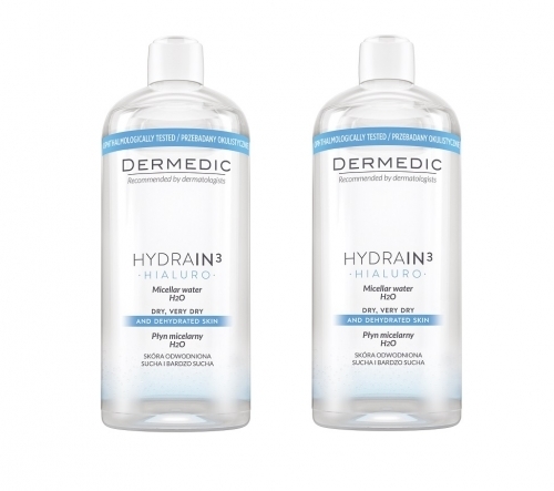 Zdjęcie DERMEDIC HYDRAIN 3 HIALURO Płyn micelarny H2O DUOPACK 2 x 500 ml (1000 ml)