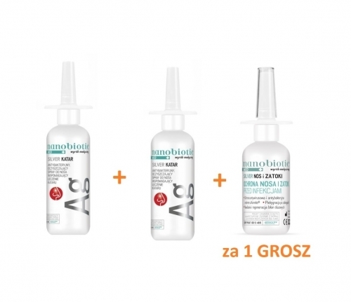 Zdjęcie NANOBIOTIC ZESTAW MED Silver Katar spray 30 ml + Katar spray 30 ml + Nos i Zatoki 30 ml za 1 GROSZ