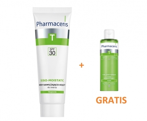 Zdjęcie PHARMACERIS T SEBO-MOISTATIC Krem nawilżająco-kojący SPF30 50ml+ PURI-SEBOTONIQUE Tonik 100ml GRATIS