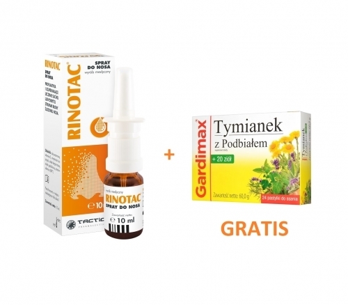 Zdjęcie RINOTAC spray do nosa 10 ml + GARDIMAX Tymianek 24 pastylki DATA 11.2024 GRATIS