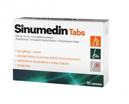 Zdjęcie SINUMEDIN TABS 650 mg + 10 mg + 4 mg 10 tabletek powlekanych