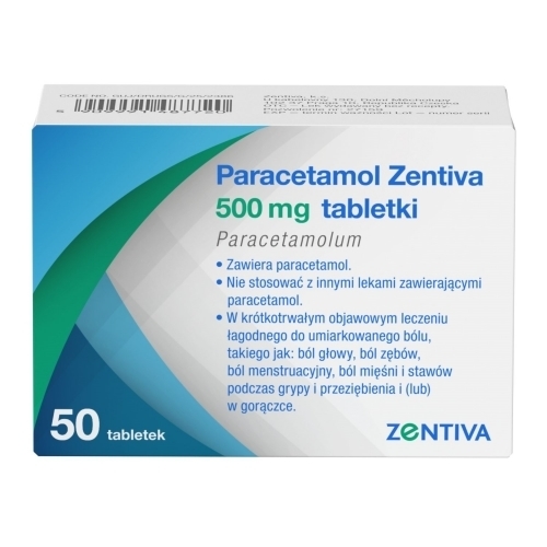 Zdjęcie PARACETAMOL ZENTIVA 500 mg 50 tabletek ZENTIVA