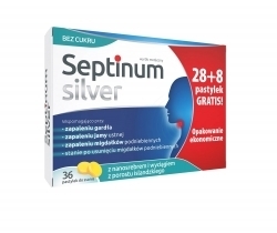 Zdjęcie SEPTINUM SILVER na ból gardła bez cukru 36 pastylek do ssania