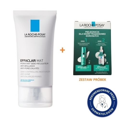 Zdjęcie LA ROCHE-POSAY EFFACLAR MAT Krem matujący 40 ml+ ZESTAW PRÓBEK EFFACLAR A.Z Krem-żel + Serum